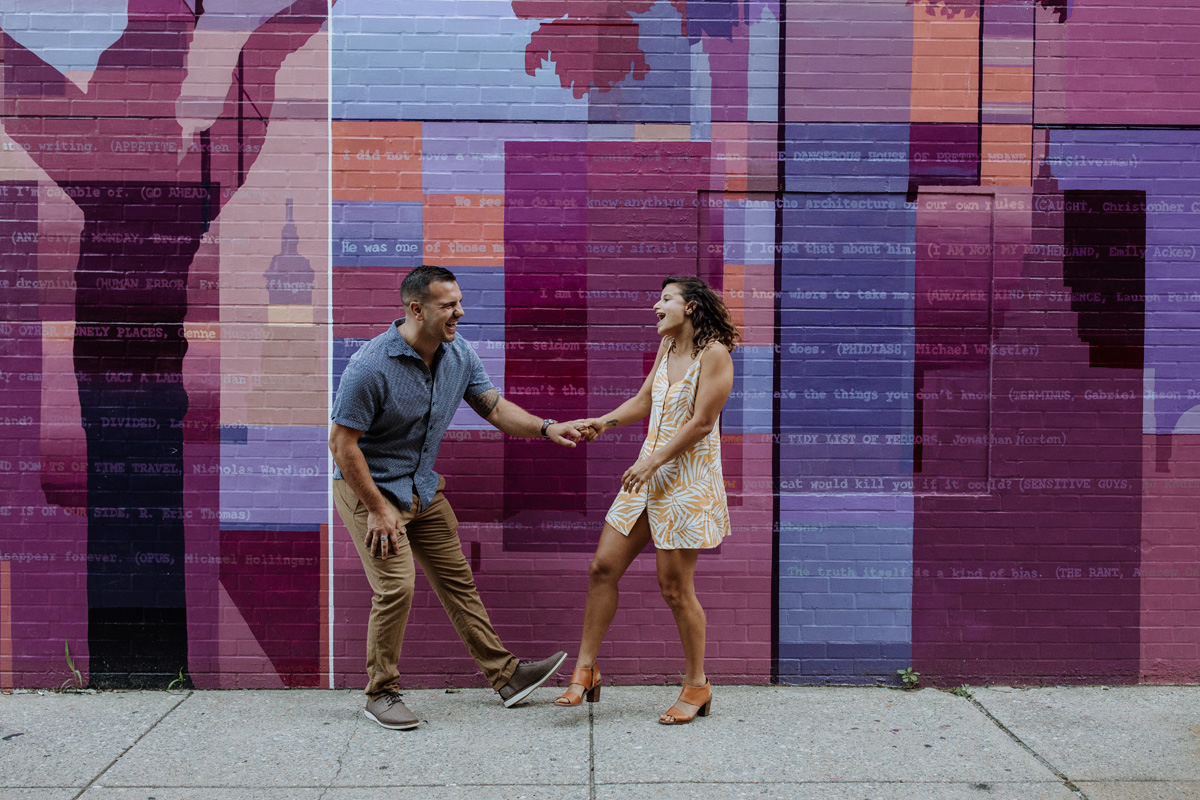  This is one of our favorite photos from a recent engagement session in Philly. The natural reaction is really spot on, and came from the simple but effective prompt to “sing your favorite song and dance together.” 