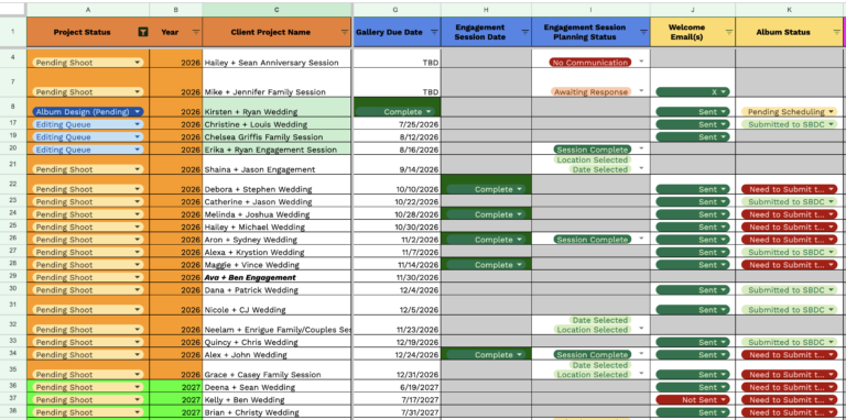 custom crm spreadsheet for photographers