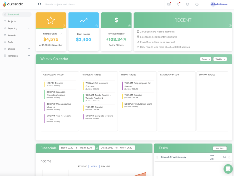 dubsado dashboard